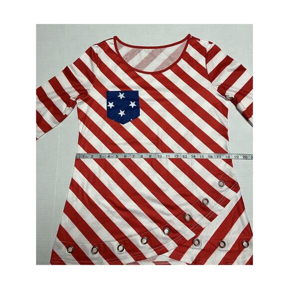Womens Modlily Patriotic Flag Print T Shirt Top 3/4 Sleeve Bottom Ring Detail M - Picture 7 of 11